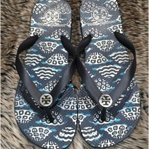 Tory Burch Turtle Thong Slides Flip Flops Navy/Cream *Size 9*